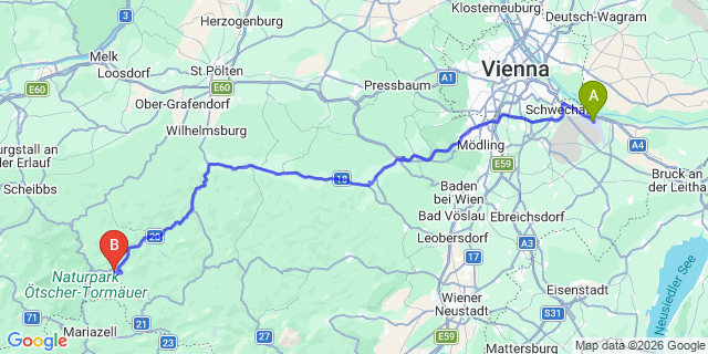 Map: Vienna Airport (VIE) to Annaberg