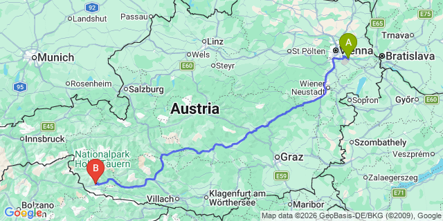 Map: Vienna Airport (VIE) to Anras