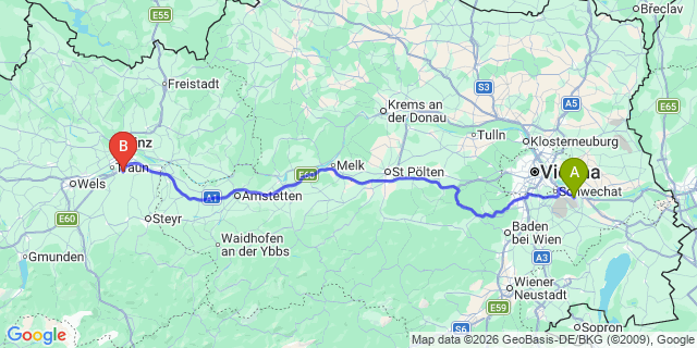 Map: Vienna Airport (VIE) to Ansfelden