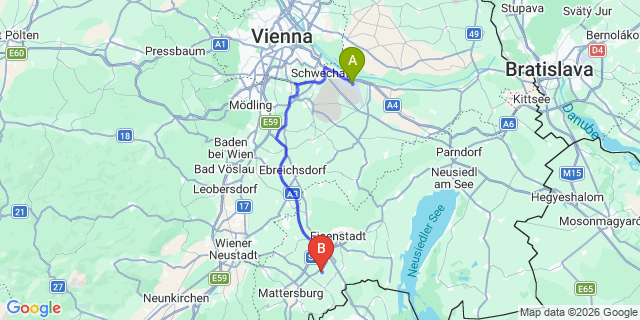 Map: Vienna Airport (VIE) to Antau
