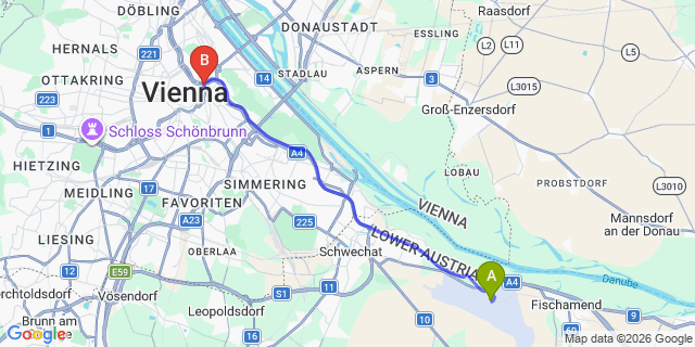 Map: Vienna Airport (VIE) to Aparthotel Adagio Vienna City