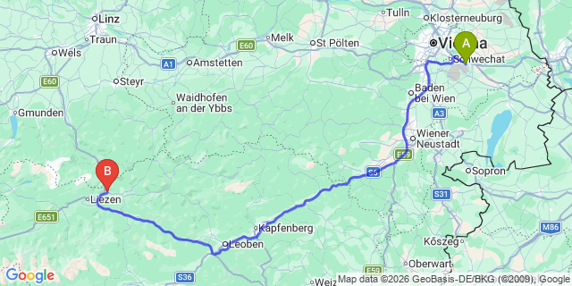 Map: Vienna Airport (VIE) to Ardning