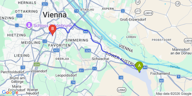 Map: Vienna Airport (VIE) to Arnes Hotel Vienna