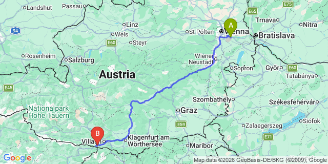 Map: Vienna Airport (VIE) to Arnoldstein