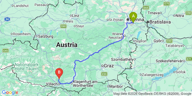 Map: Vienna Airport (VIE) to Arriach