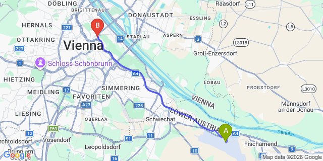 Map: Vienna Airport (VIE) to Arthotel Ana Adlon Vienna