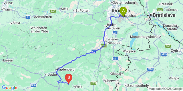 Map: Vienna Airport (VIE) to Arzberg