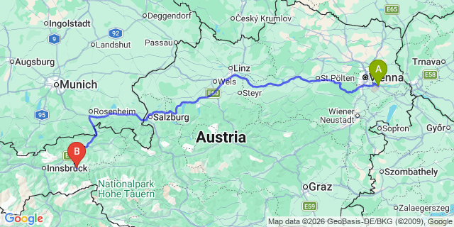 Map: Vienna Airport (VIE) to Aschau im Zillertal