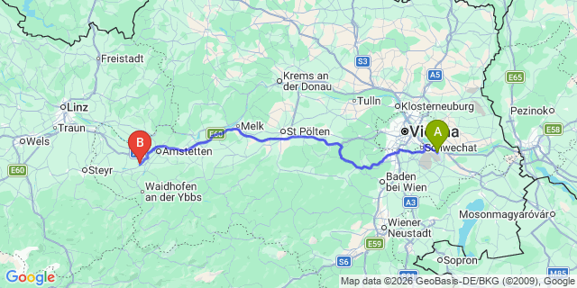 Map: Vienna Airport (VIE) to Aschbach-Markt
