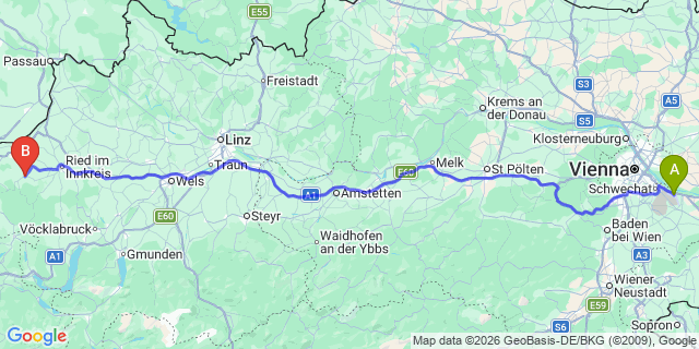 Map: Vienna Airport (VIE) to Aspach