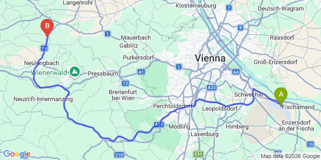 Map: Vienna Airport (VIE) to Asperhofen