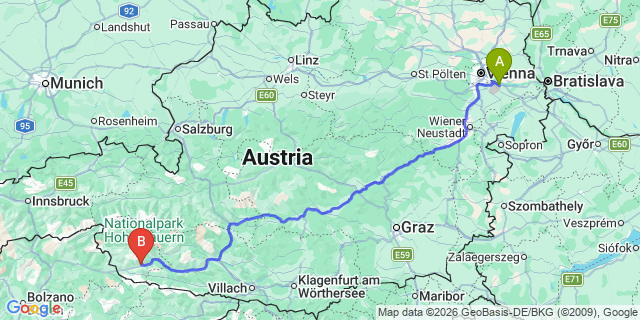 Map: Vienna Airport (VIE) to Assling