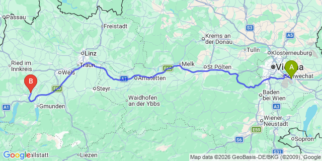 Map: Vienna Airport (VIE) to Attnang-Puchheim