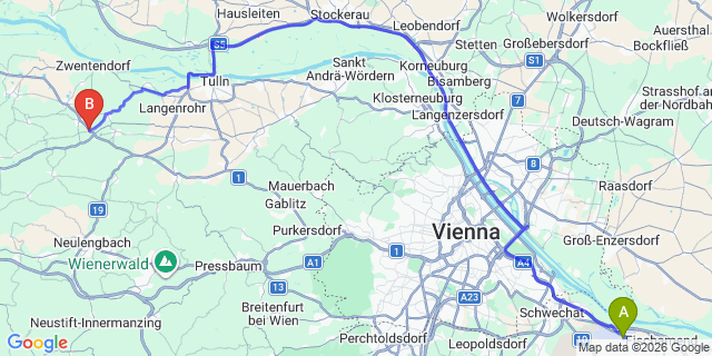 Map: Vienna Airport (VIE) to Atzenbrugg