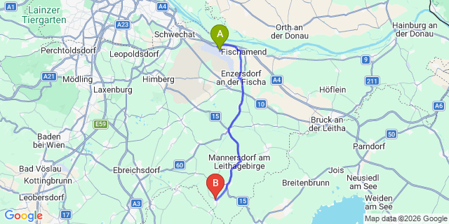 Map: Vienna Airport (VIE) to Au am Leithaberge