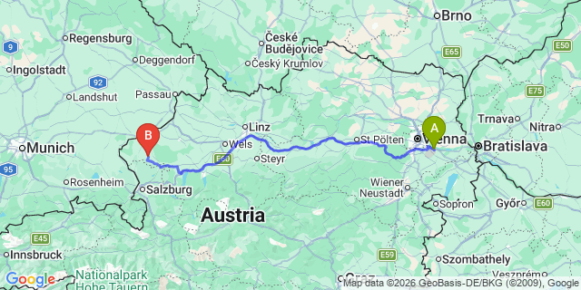 Map: Vienna Airport (VIE) to Auerbach
