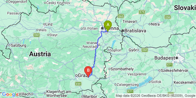 Map: Vienna Airport (VIE) to Auersbach