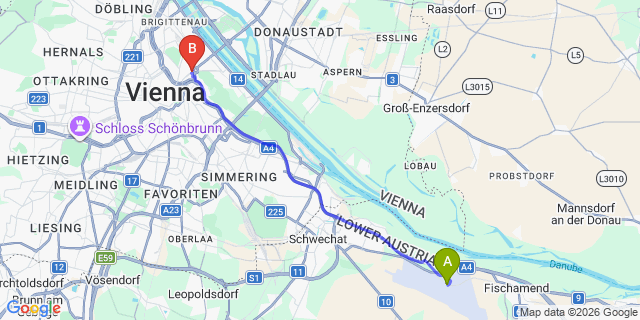 Map: Vienna Airport (VIE) to Austria Classic Hotel Wien