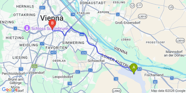 Map: Vienna Airport (VIE) to Austria Trend Hotel beim Theresianum