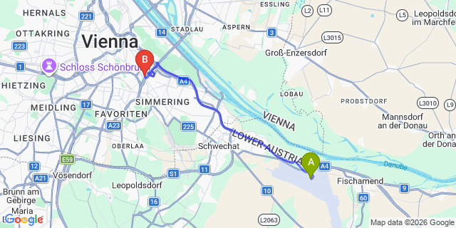 Map: Vienna Airport (VIE) to Austria Trend Hotel Doppio