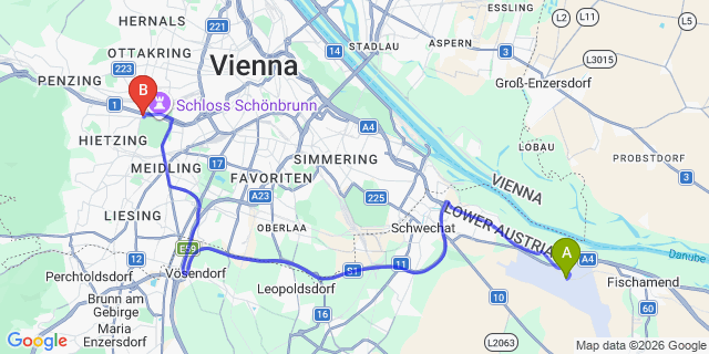 Map: Vienna Airport (VIE) to Austria Trend Parkhotel Schonbrunn