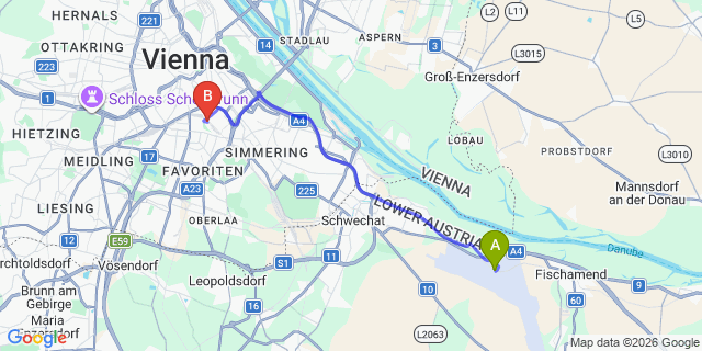 Map: Vienna Airport (VIE) to B&B Hotel Wien-Hbf