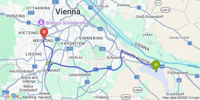 Map: Vienna Airport (VIE) to B&B Hotel Wien-Meidling