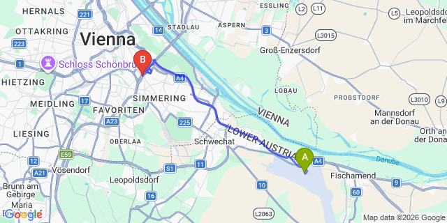 Map: Vienna Airport (VIE) to B&B HOTEL Wien-St. Marx