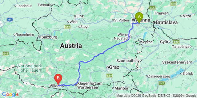 Map: Vienna Airport (VIE) to Bad Bleiberg