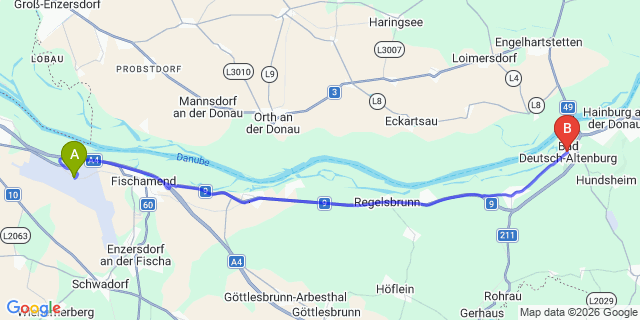 Map: Vienna Airport (VIE) to Bad Deutsch-Altenburg