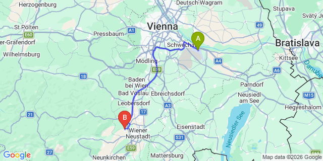 Map: Vienna Airport (VIE) to Bad Fischau-Brunn