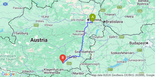 Map: Vienna Airport (VIE) to Bad Gams