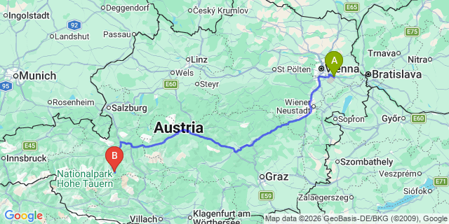 Map: Vienna Airport (VIE) to Bad Gastein