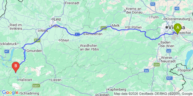 Map: Vienna Airport (VIE) to Bad Goisern am Hallstättersee