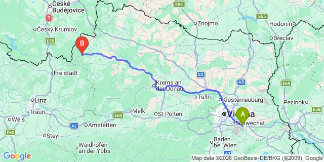 Map: Vienna Airport (VIE) to Bad Großpertholz