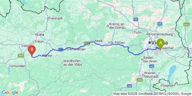 Map: Vienna Airport (VIE) to Bad Hall
