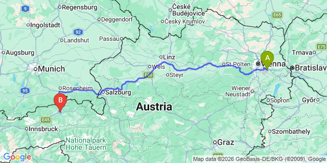 Map: Vienna Airport (VIE) to Bad Häring