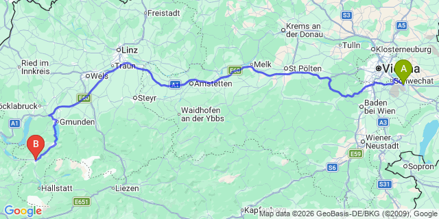 Map: Vienna Airport (VIE) to Bad Ischl