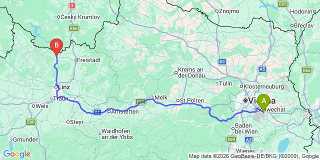 Map: Vienna Airport (VIE) to Bad Leonfelden