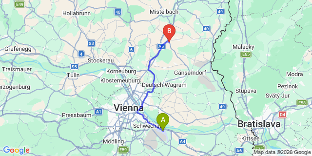 Map: Vienna Airport (VIE) to Bad Pirawarth