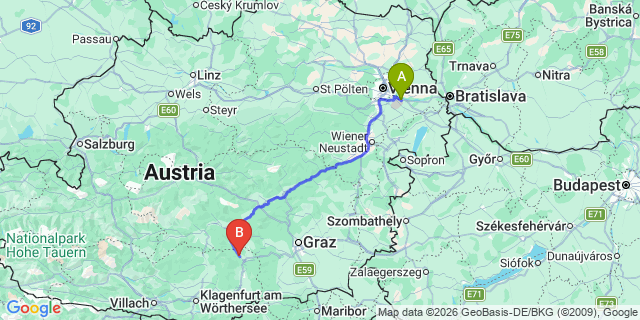 Map: Vienna Airport (VIE) to Bad Sankt Leonhard im Lavanttal