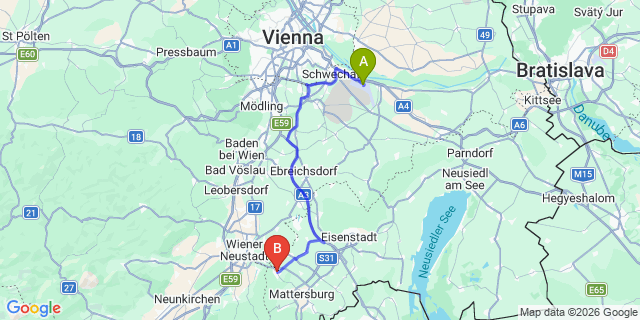 Map: Vienna Airport (VIE) to Bad Sauerbrunn