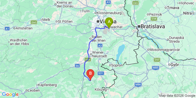 Map: Vienna Airport (VIE) to Bad Schönau