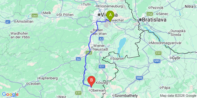 Map: Vienna Airport (VIE) to Bad Tatzmannsdorf