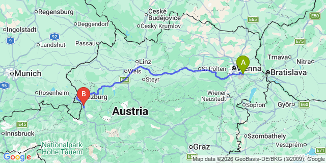 Map: Vienna Airport (VIE) to Bad Vigaun