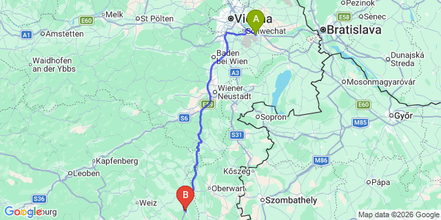Map: Vienna Airport (VIE) to Bad Waltersdorf