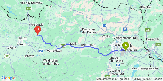 Map: Vienna Airport (VIE) to Bad Zell