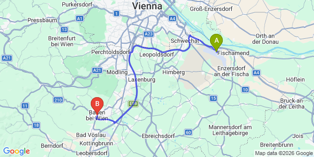 Map: Vienna Airport (VIE) to Baden