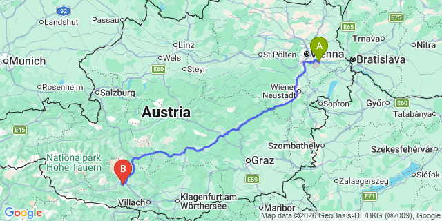 Map: Vienna Airport (VIE) to Baldramsdorf