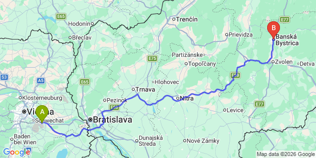 Map: Vienna Airport (VIE) to Banska Bystrica